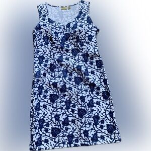 CASLON dress summer blue & white floral stretch smock petite dress, 12p